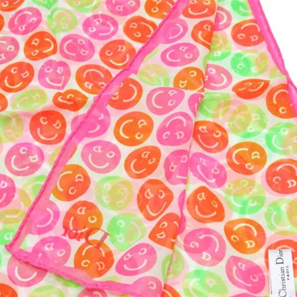Dior Scarf CD Smile Pink-orange Silk Authentic Used - Picture 10 of 16